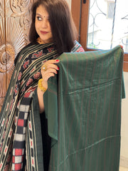 Green Suit Set with Kantha Stitch Work on Glazed Cotton - Masakalee