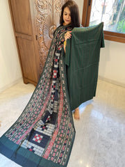 Green Suit Set with Kantha Stitch Work on Glazed Cotton - Masakalee