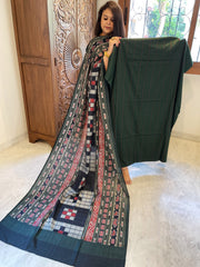 Green Suit Set with Kantha Stitch Work on Glazed Cotton - Masakalee
