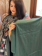 Green Suit Set with Kantha Stitch Work on Glazed Cotton - Masakalee
