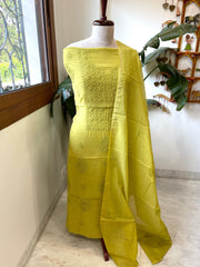 Green Suit Set with Lucknowi Handwork in Pure Mul Chanderi - Masakalee