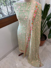 Green Suit Set with Parsi Gara Embroidery in Georgette - Masakalee