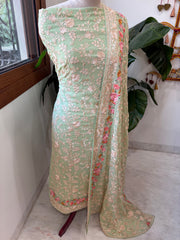 Green Suit Set with Parsi Gara Embroidery in Georgette - Masakalee