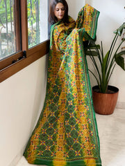 Green, Yellow Handmade Kantha Dupatta in Silk - Masakalee