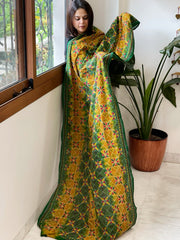 Green, Yellow Handmade Kantha Dupatta in Silk - Masakalee