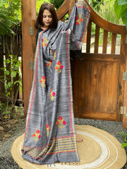 Grey Kashmiri Aari Embroidered Dupatta in Geecha Silk - Masakalee