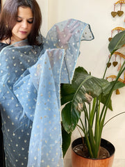 Grey Organza Dupatta with Pitta Work Butas and Gota Lace Border - Masakalee
