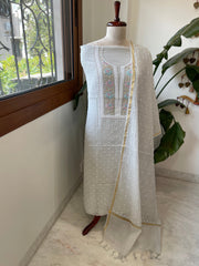 Grey Suit Set with Pearl, Cut Daana and Thread Handwork in Pure Mul Chanderi - Masakalee