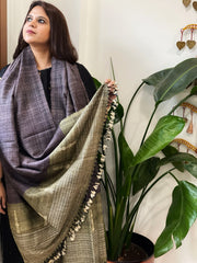 Greyish Purple Handwoven Bhujodi Shawl in Pure Tussar and Wool - Masakalee