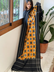 Haldi Yellow, Black Double Ikat Telia Rumal Dupatta in Cotton - Masakalee