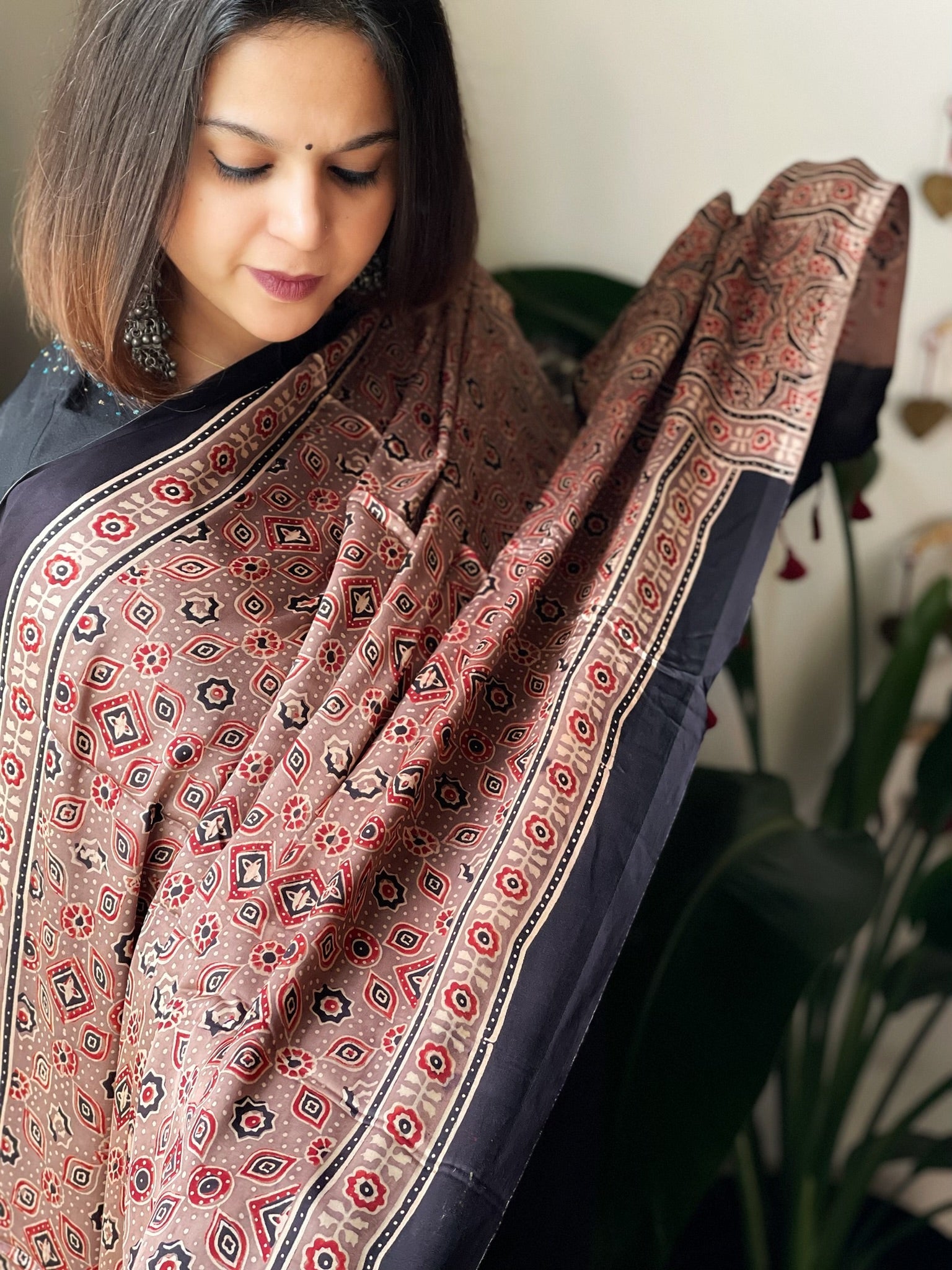 Handblock Printed Ajrakh Dupatta - Masakalee