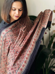 Handblock Printed Ajrakh Dupatta - Masakalee
