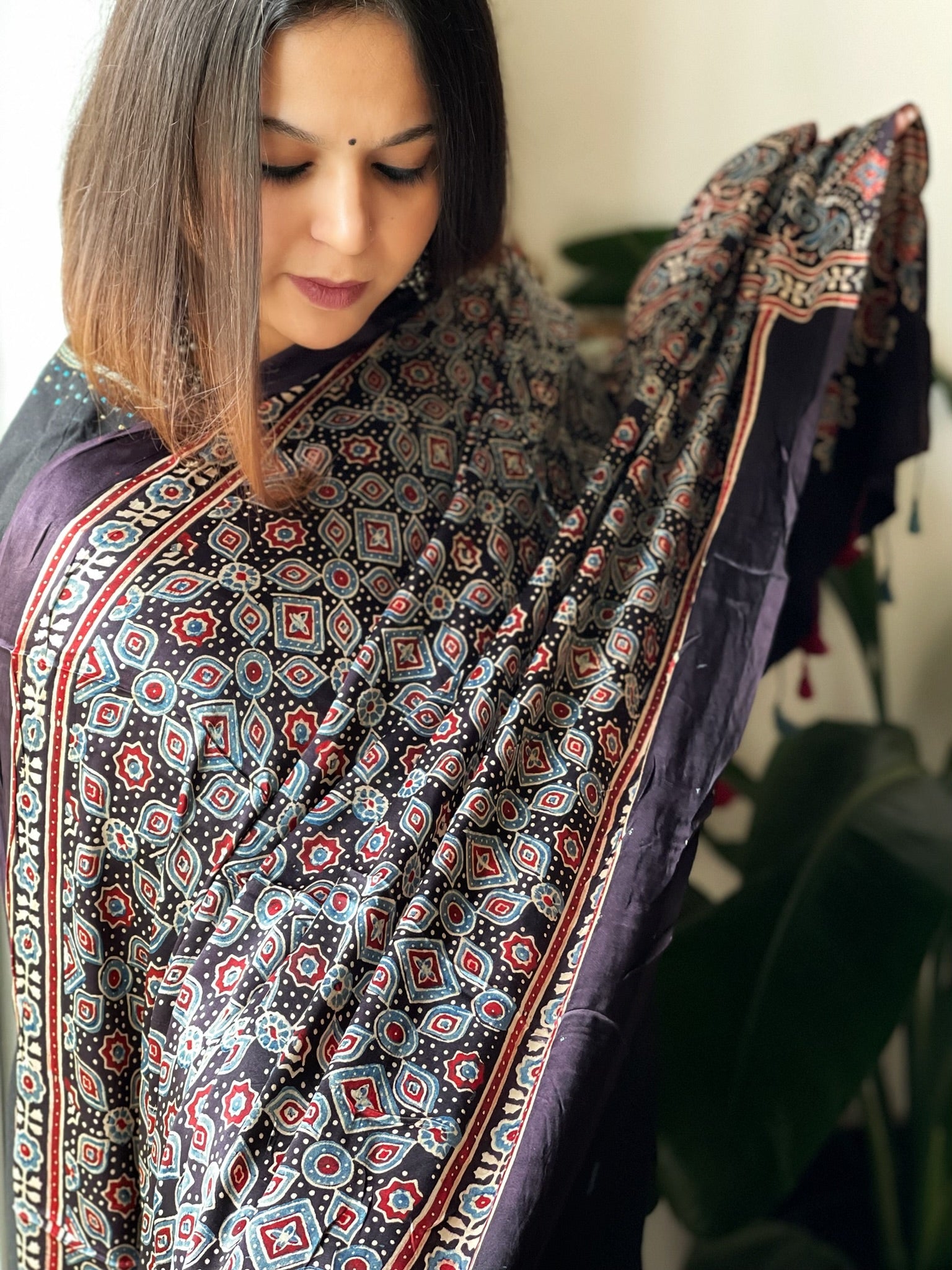 Handblock Printed Ajrakh Dupatta - Masakalee