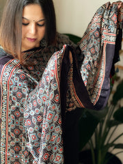 Handblock Printed Ajrakh Dupatta - Masakalee