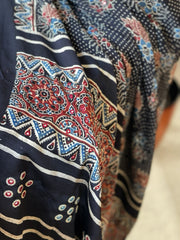 Handblock Printed Ajrakh Dupatta with Handwork in Modal Silk - Masakalee