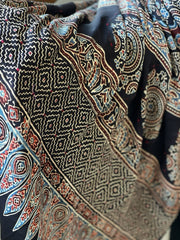 Handblock Printed Ajrakh Dupatta with Handwork in Modal Silk - Masakalee