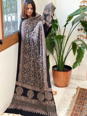 Handblock Printed Ajrakh Dupatta with Handwork in Modal Silk - Masakalee