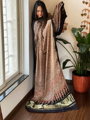Handblock Printed Ajrakh Dupatta wth Mukaish Handwork - Masakalee
