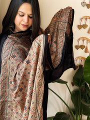 Handblock Printed Ajrakh Dupatta wth Mukaish Handwork - Masakalee