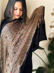 Handblock Printed Ajrakh Dupatta wth Mukaish Handwork - Masakalee
