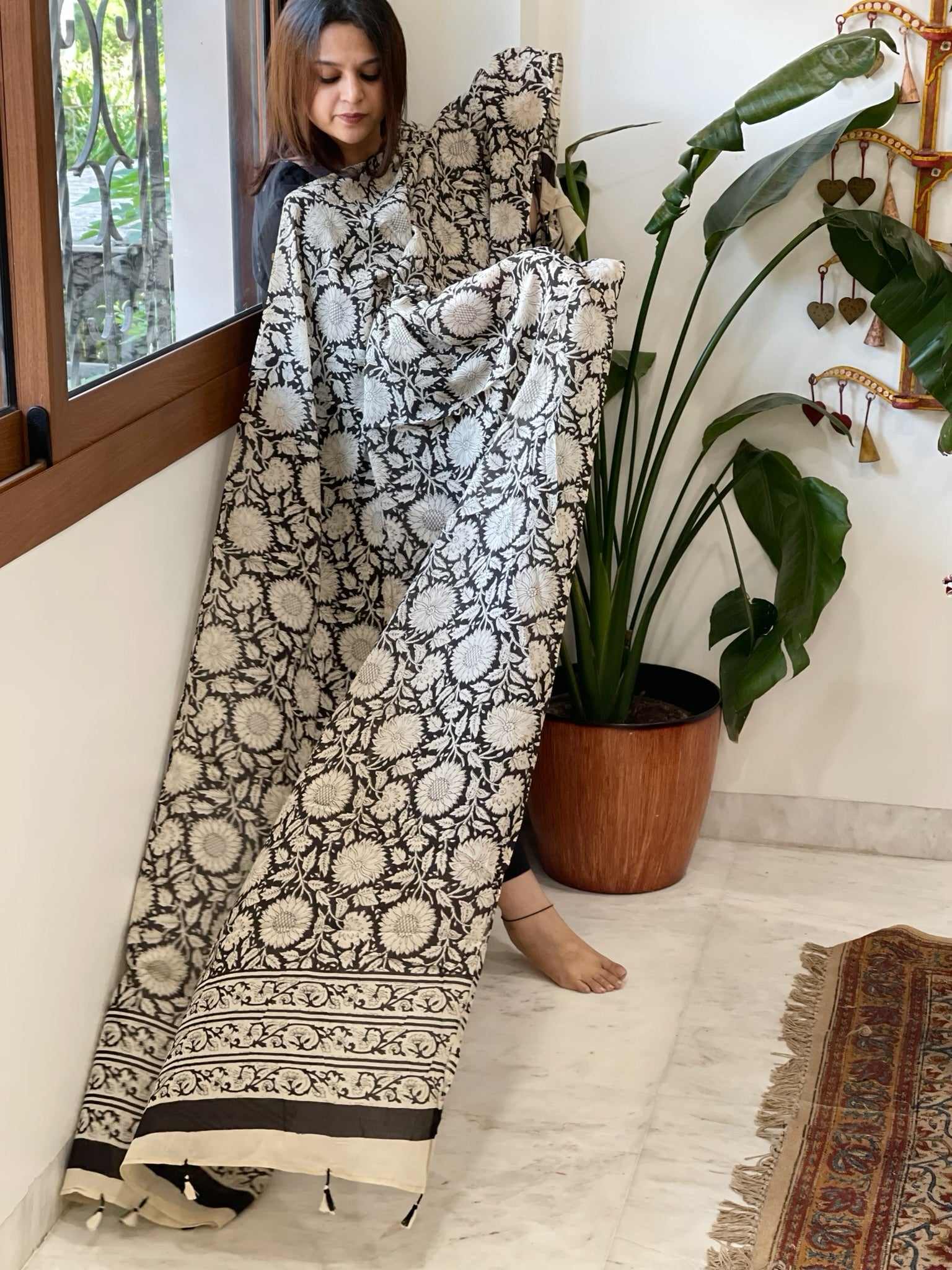 Handblock printed dupatta in Mul Cotton - Masakalee