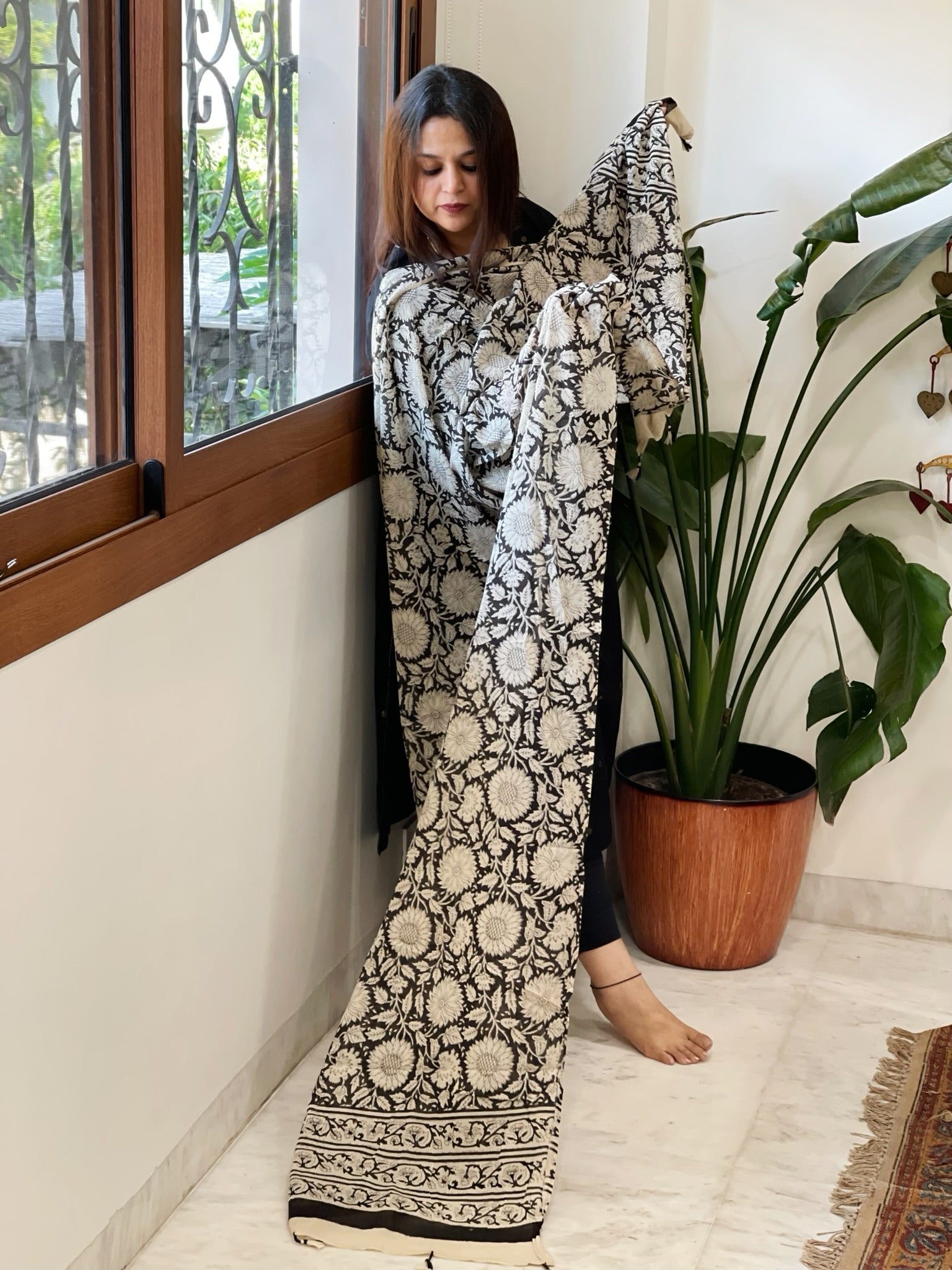Handblock printed dupatta in Mul Cotton - Masakalee