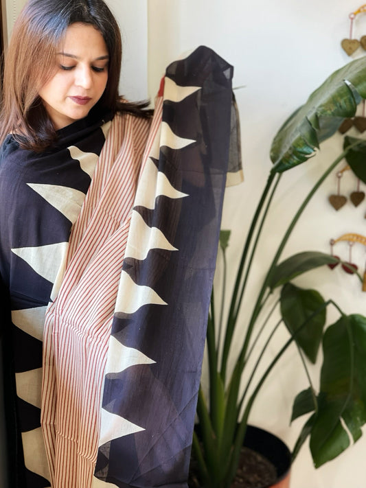 Handblock printed dupatta in Mul Cotton - Masakalee