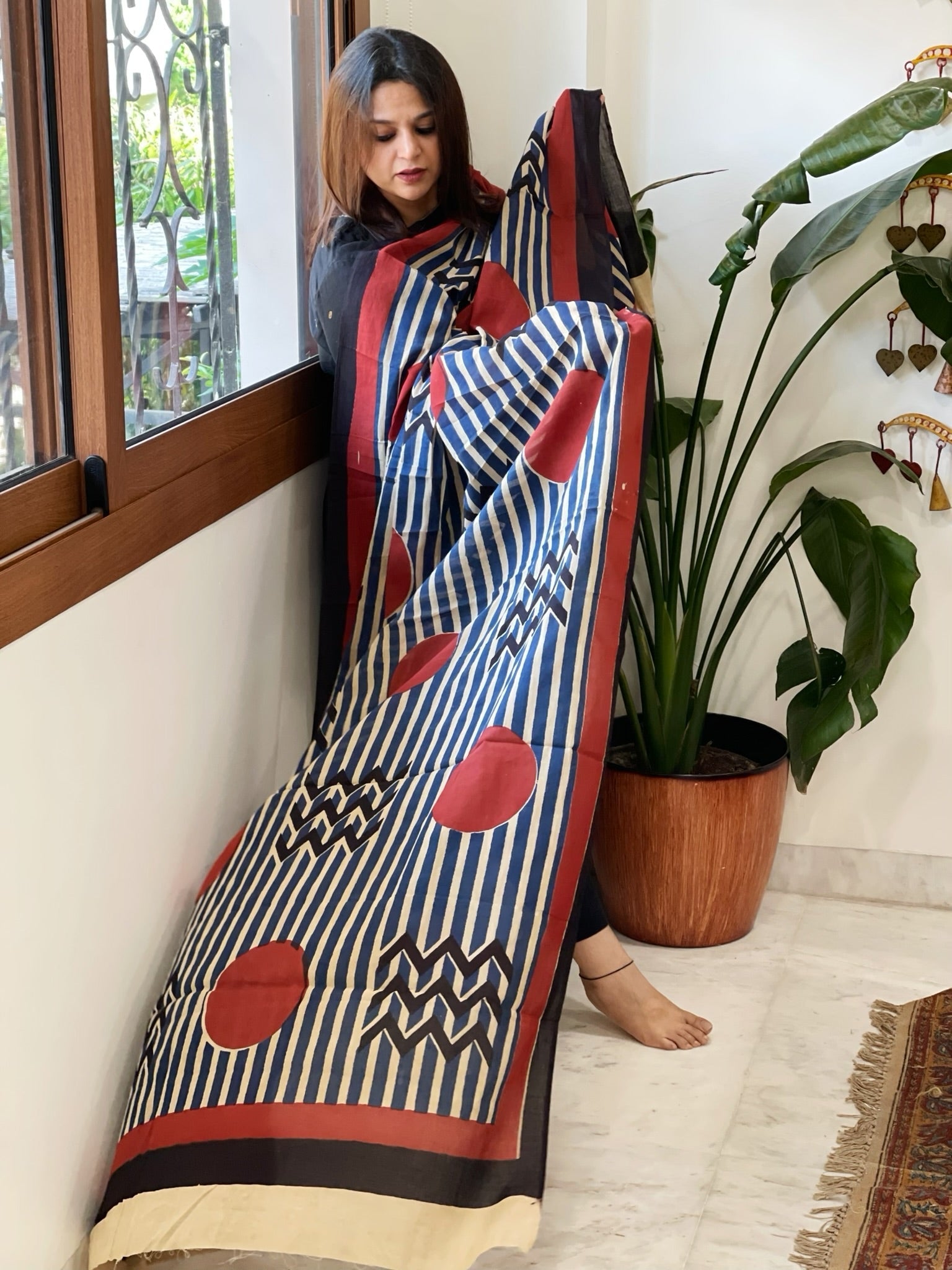 Handblock printed dupatta in Mul Cotton - Masakalee