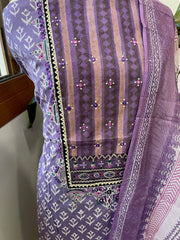 Handblock Printed Embroidered Suit Set with Patchwork in Pure Cotton - Masakalee