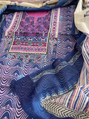 Handblock Printed Embroidered Suit Set with Patchwork in Pure Cotton - Masakalee