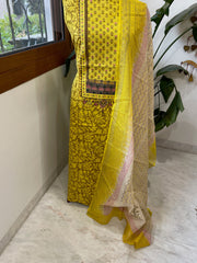 Handblock Printed Embroidered Suit Set with Patchwork in Pure Cotton - Masakalee