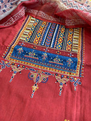 Handblock Printed Embroidered Suit Set with Patchwork in Pure Cotton - Masakalee