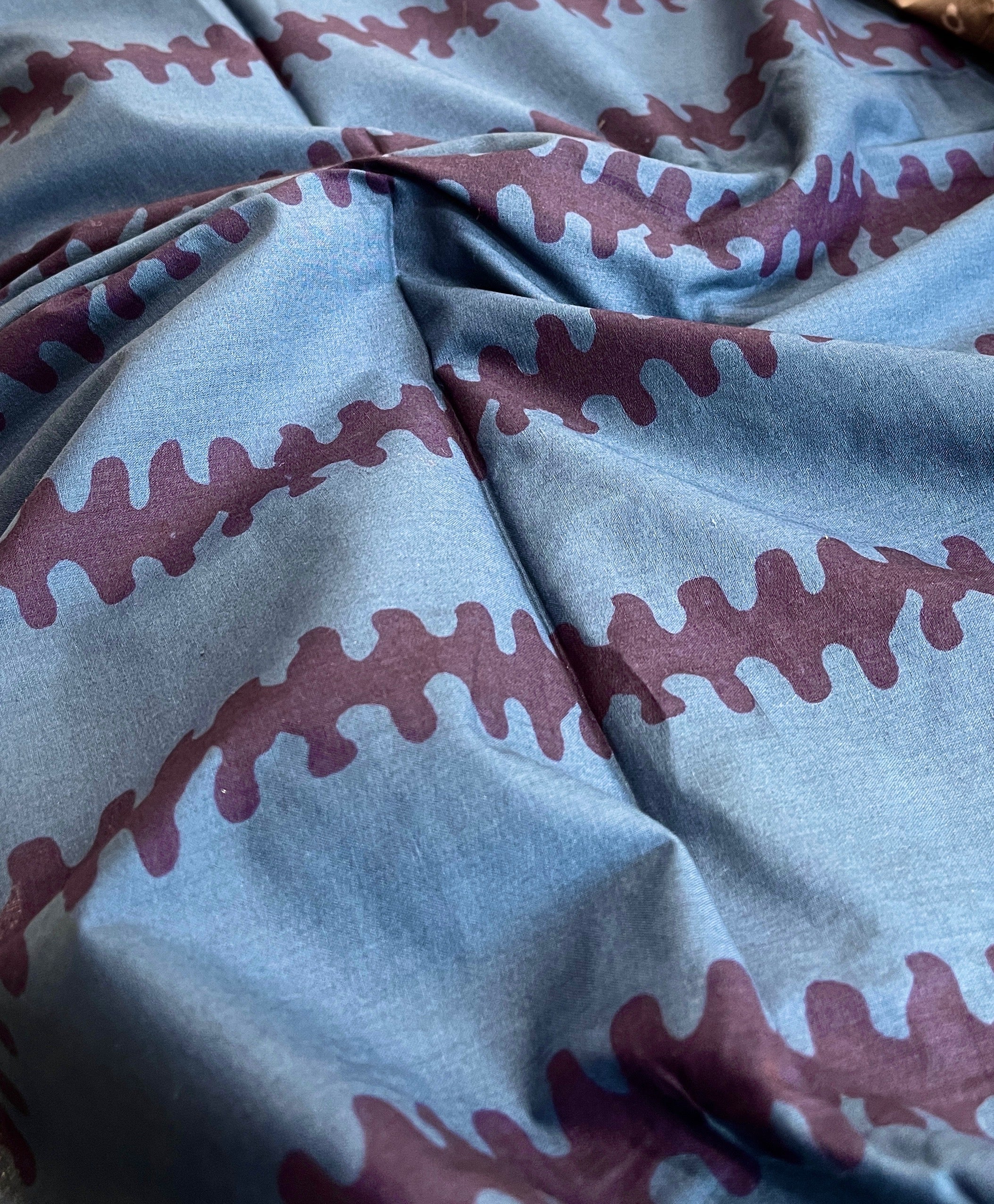 Handblock Printed Embroidered Suit Set with Patchwork in Pure Cotton - Masakalee