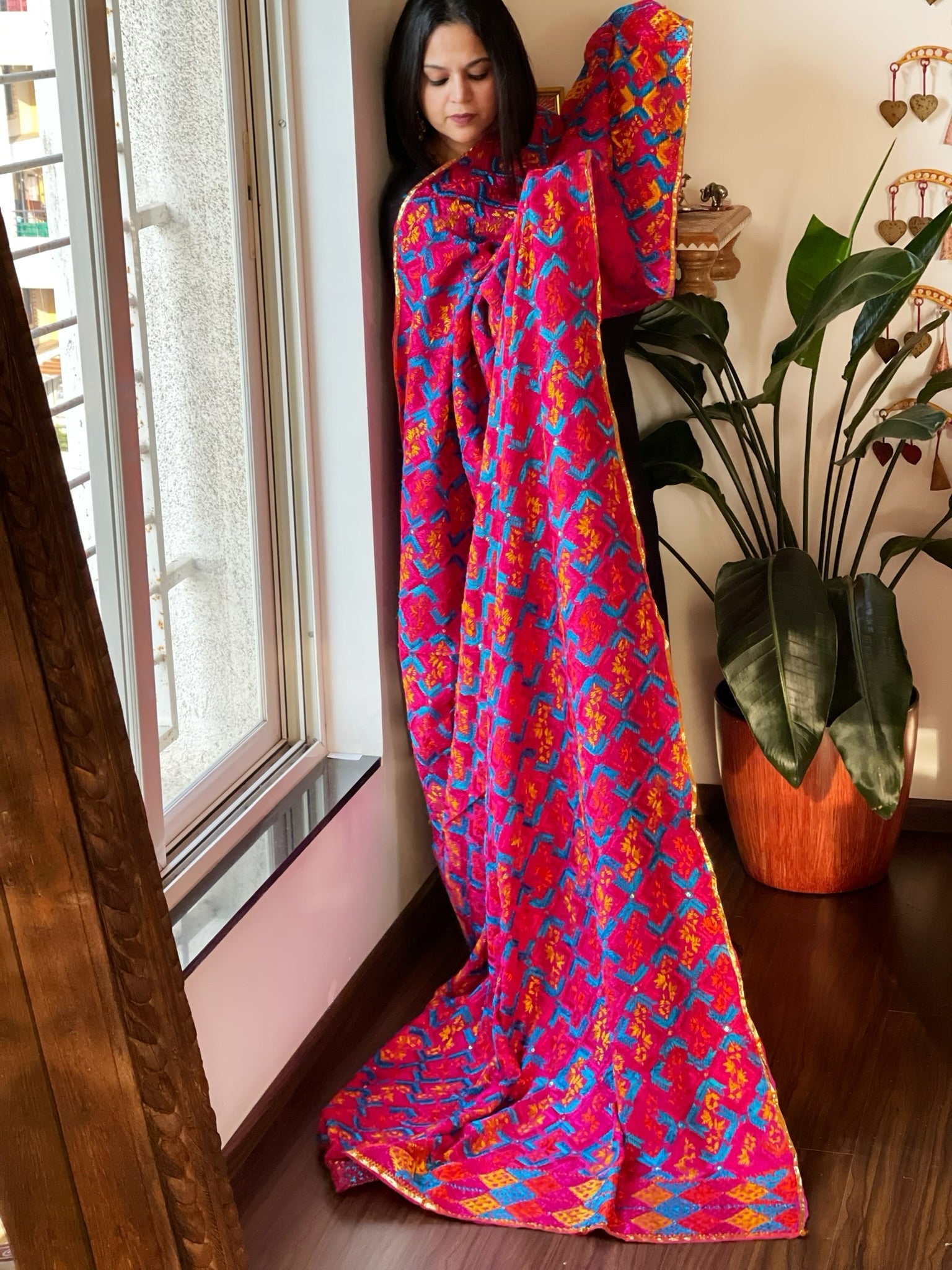 Handmade Bagh Phulkari Dupatta in Crepe - Masakalee