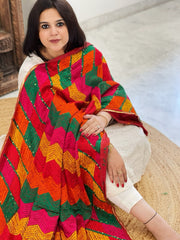 Handmade Designer Phulkari Dupatta in Khaddar Cotton - Masakalee