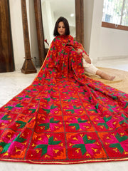 Handmade Designer Phulkari Dupatta in Khaddar Cotton - Masakalee