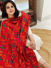 Handmade Designer Phulkari Dupatta in Khaddar Cotton - Masakalee