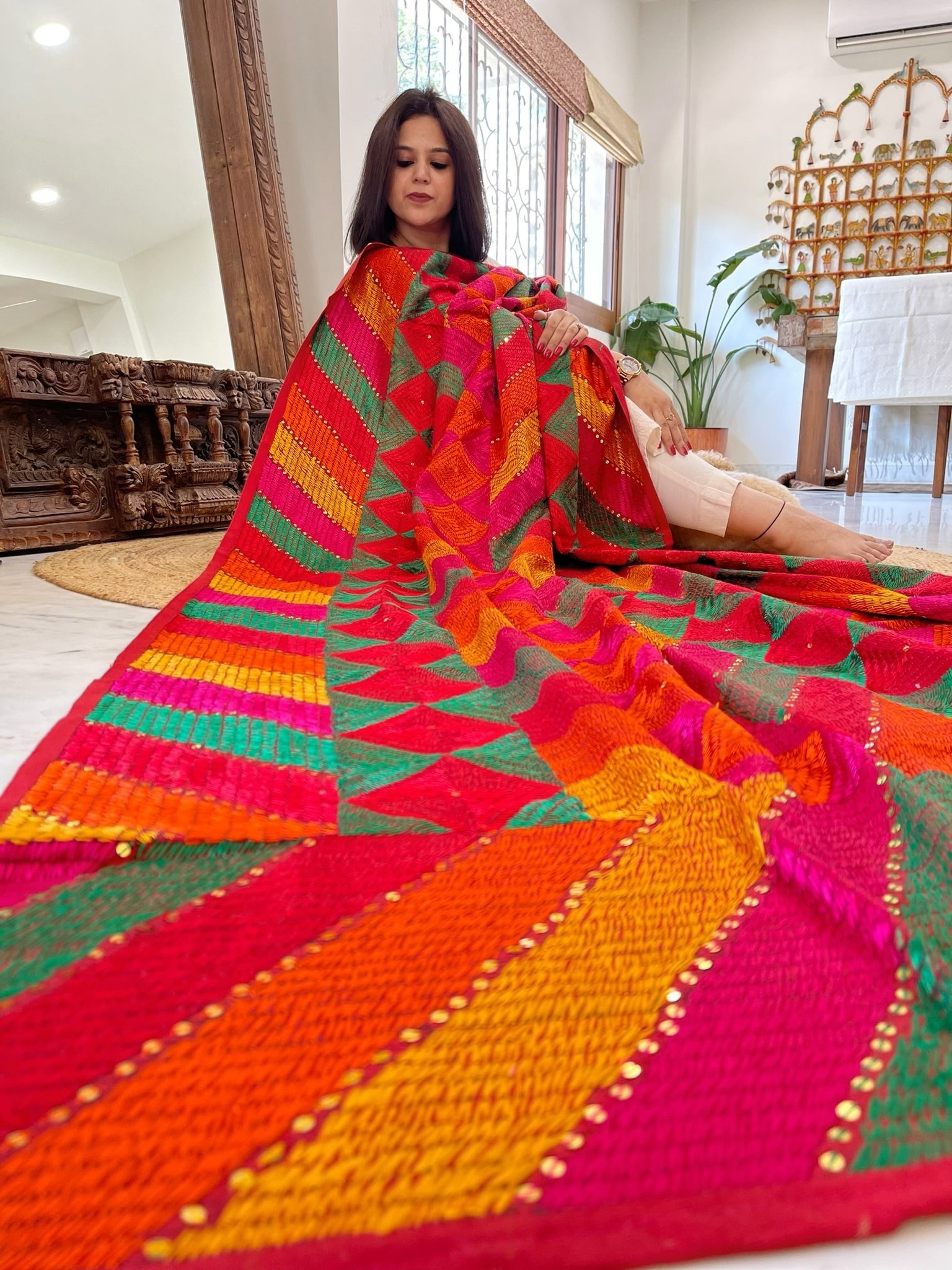 Handmade Designer Phulkari Dupatta in Khaddar Cotton - Masakalee