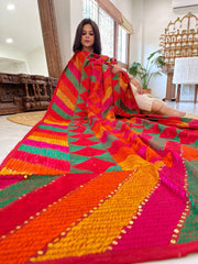 Handmade Designer Phulkari Dupatta in Khaddar Cotton - Masakalee