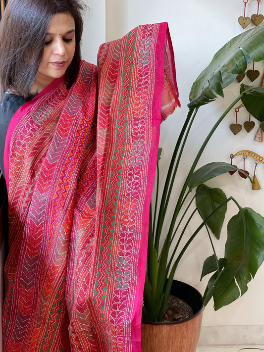 Handmade Kantha Dupatta in Silk - Masakalee