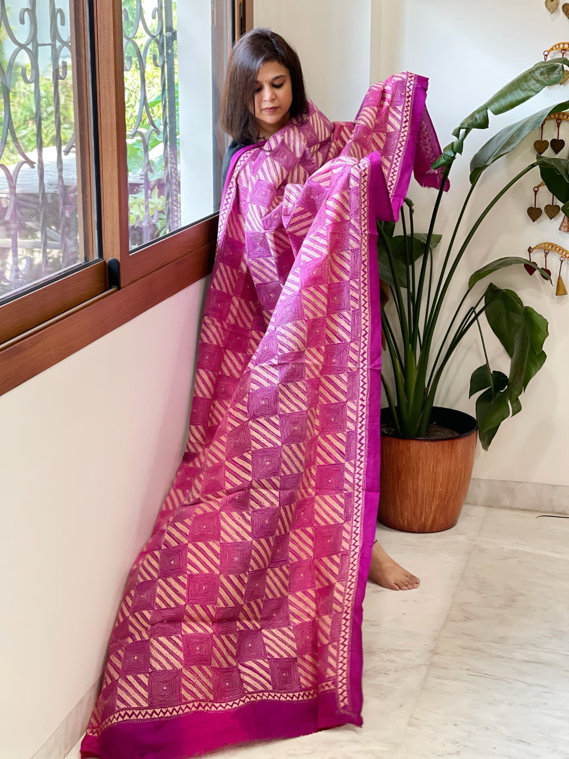 Handmade Kantha Dupatta in Silk - Masakalee