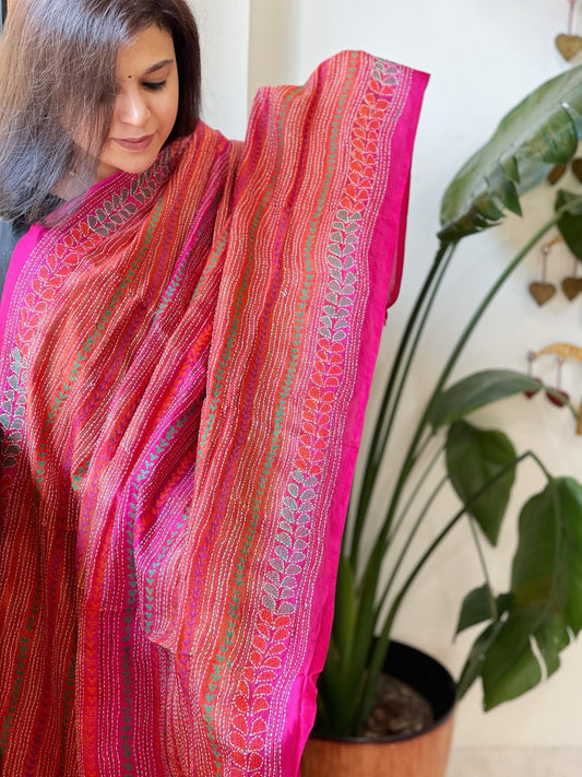 Handmade Kantha Dupatta in Silk - Masakalee
