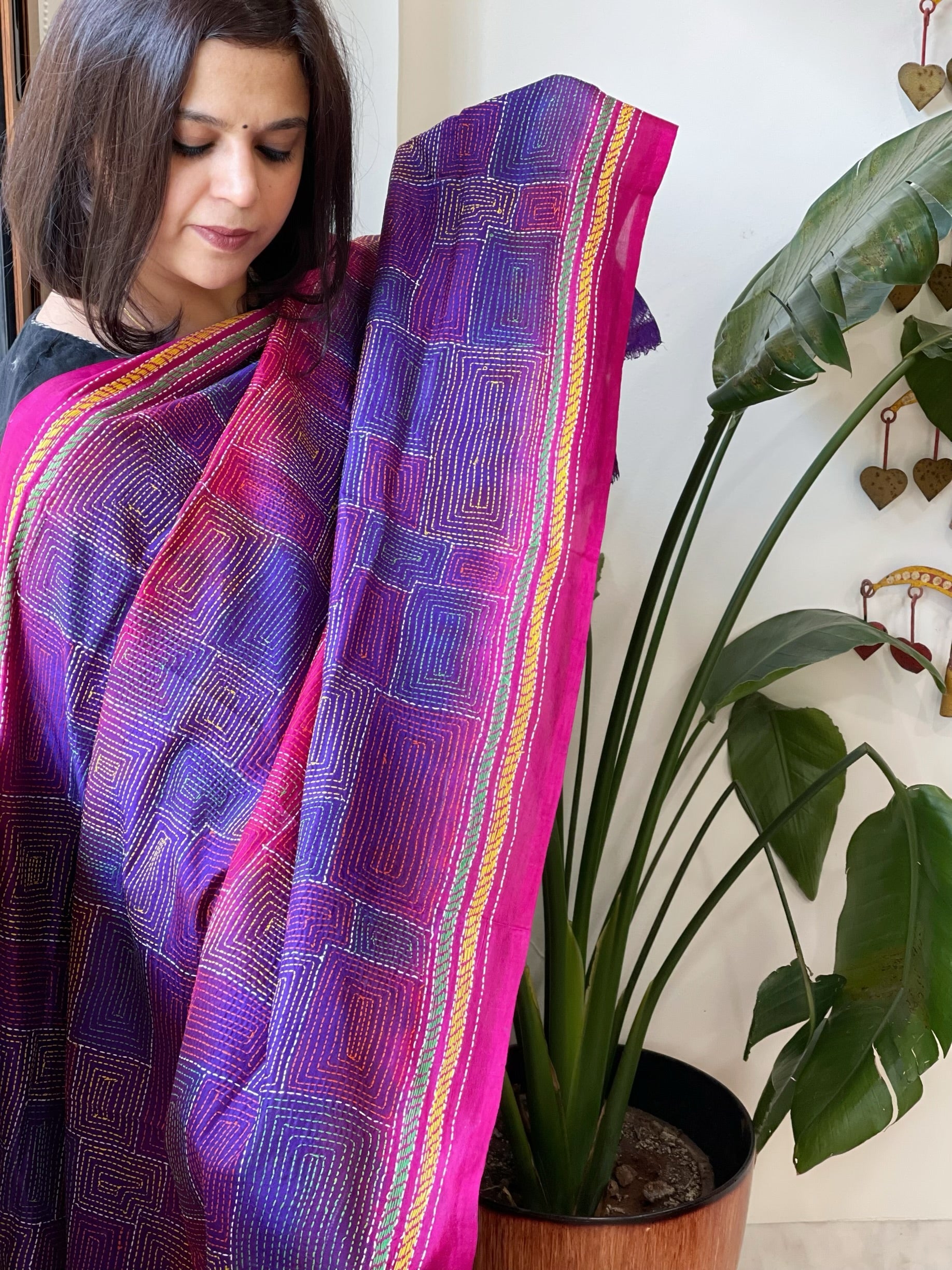 Handmade Kantha Dupatta in Silk - Masakalee