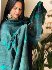 Handmade Phulkari Dupatta in Pure Geecha - Tussar Silk - Masakalee