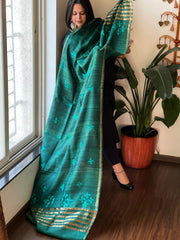 Handmade Phulkari Dupatta in Pure Geecha - Tussar Silk - Masakalee