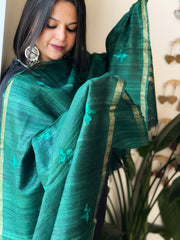 Handmade Phulkari Dupatta in Pure Geecha - Tussar Silk - Masakalee