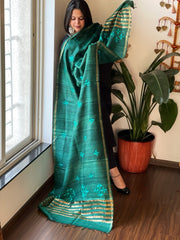 Handmade Phulkari Dupatta in Pure Geecha - Tussar Silk - Masakalee
