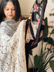 Handpainted & Batik Hand Dyed Dupatta in Handwoven Mul Silk - Masakalee