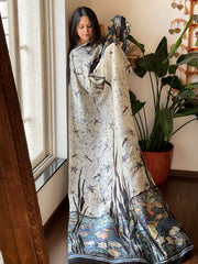 Handpainted & Batik Hand Dyed Dupatta in Handwoven Mul Silk - Masakalee