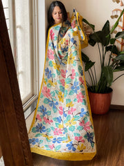 Handpainted & Batik Hand Dyed Dupatta in Handwoven Mul Silk - Masakalee